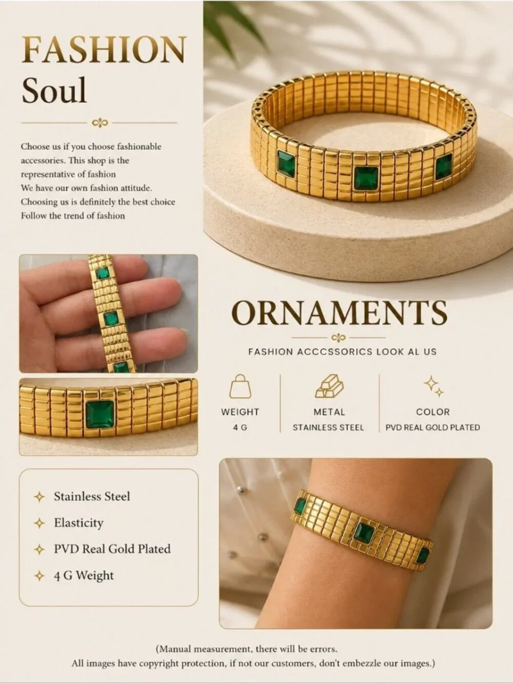 Gold-Tone Bracelet with Green Gemstones